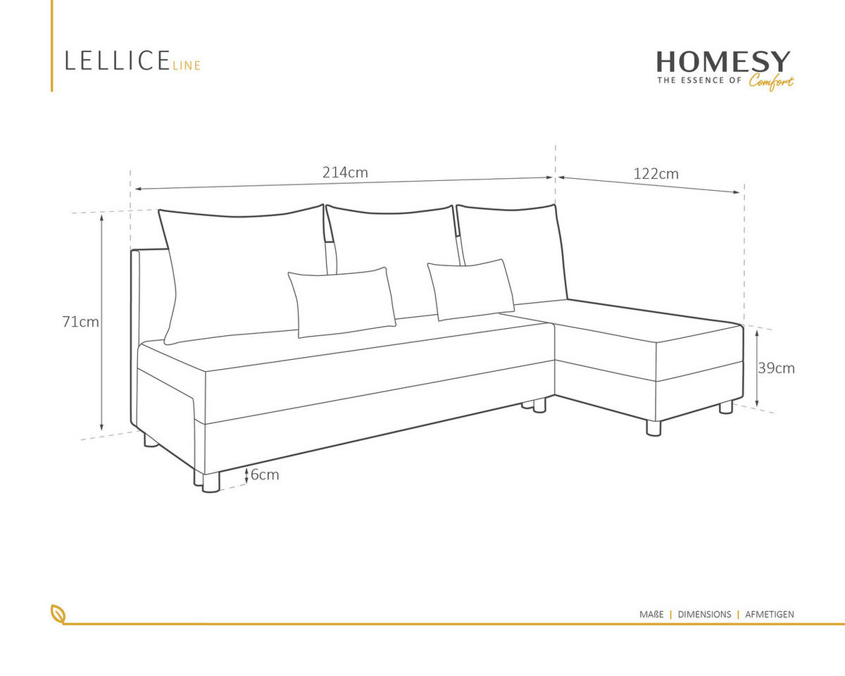 ECKSOFA Lellice L-Form- links oder rechts montierbar, grau - Hellgrau, Holz (214/122cm) - Homesy