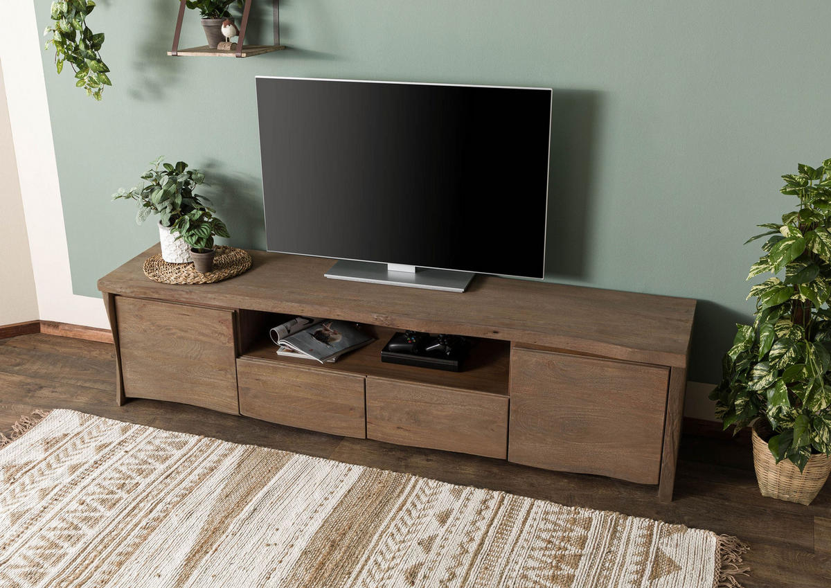 TV-BOARD Mango 200x45x50 braun geölt / sandgestrahlt PURE MANGO #121 - Braun, Holz (45/50/200cm) - Massivmoebel24