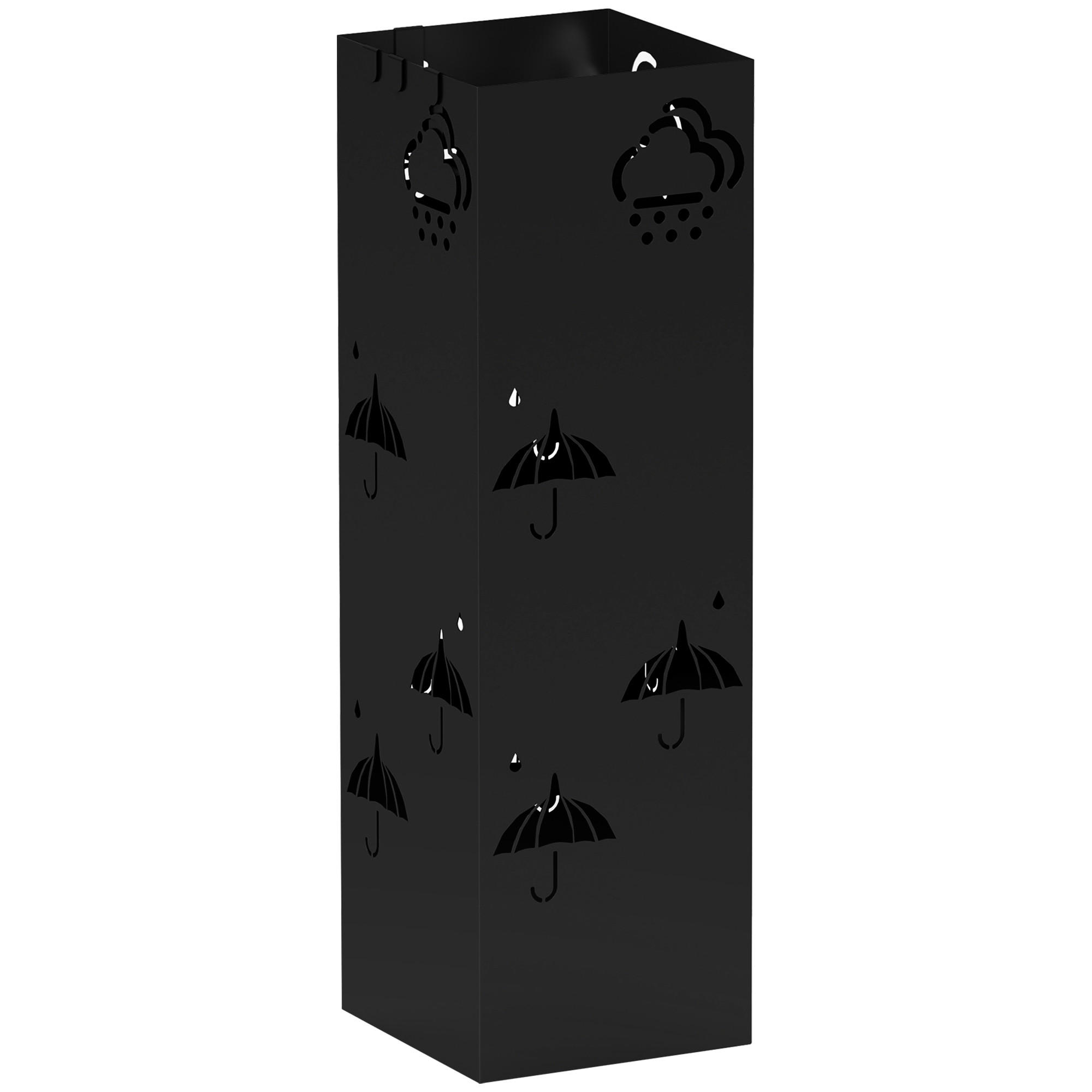 SCHIRMSTÄNDER mit 4 Haken, Stahl 15,5 x 15,5 x 49 cm Schwarz - Schwarz, Metall (15.5/49/15.5cm) - HOMCOM