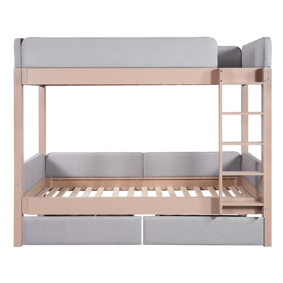 ETAGENBETT 90/200 cm in Grau/Natur mit 2 Schubladen und gerader Treppe - Grau, Holz - BEAOK