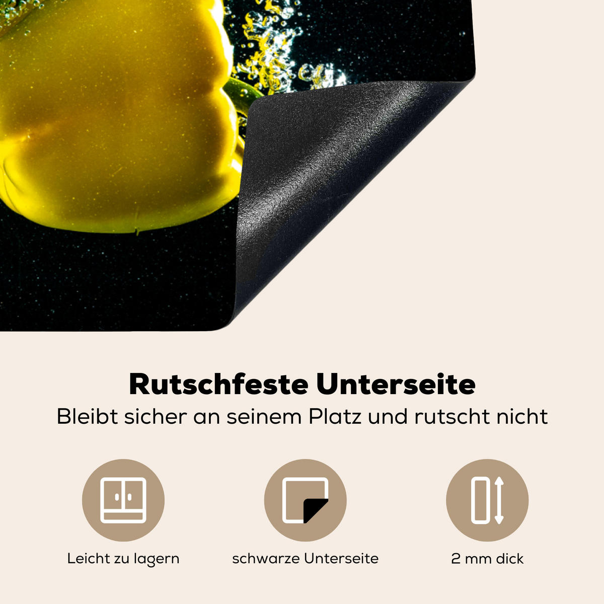 HERDABDECKPLATTE Paprika - Gemüse - Wasser - Schwarz - Rot - Grün - Gelb Ceranfeldabdeckung 85x52 cm - Multicolor, Kunststoff (85/52/0.2cm) - MuchoWow