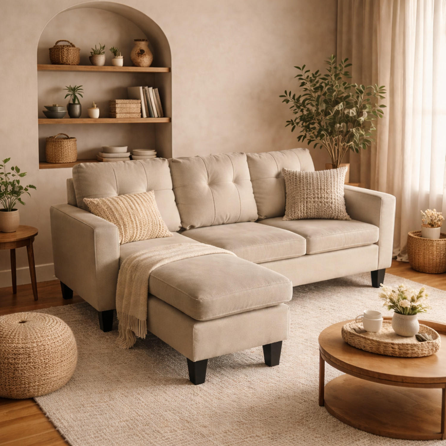 Thumbnail - Concept Usine Ecksofa, Beige, Holz, 183x124 cm, Wohnzimmer, Sofas & Couches, Wohnlandschaften, Ecksofas