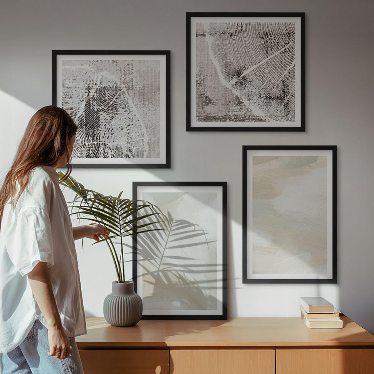 WANDBILDER 4er-Set - 50x50 cm & 40x60 cm Schwarzer Rahmen - Minimalismus der Farbstruktur - Schwarz, Kunststoff (50/50cm) - ArtPrintCave