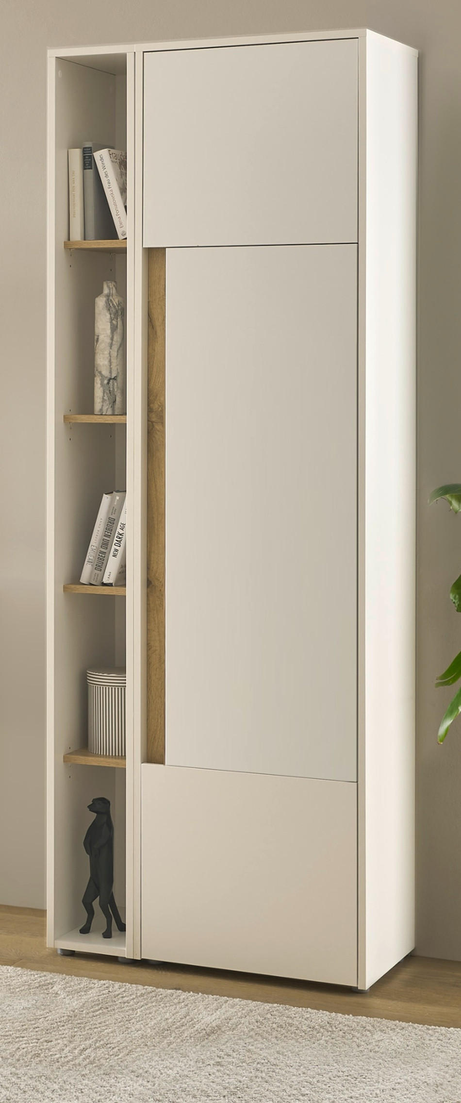 AKTENSCHRANK Set 2-teilig weiß, Eiche Wotan 70 x 200 cm, Schrank-Regal-Kombination mit 5 Ordnerhöhen - Eichefarben/Silberfarben, Holzwerkstoff/Kunststoff (70/200/40cm) - Furn.Design