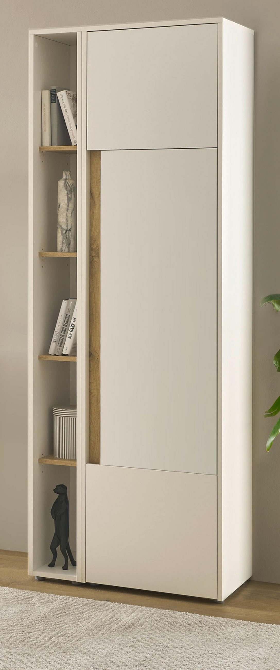 AKTENSCHRANK Set 2-teilig weiß, Eiche Wotan 70 x 200 cm, Schrank-Regal-Kombination mit 5 Ordnerhöhen - Eichefarben/Silberfarben, Holzwerkstoff/Kunststoff (70/200/40cm) - Furn.Design