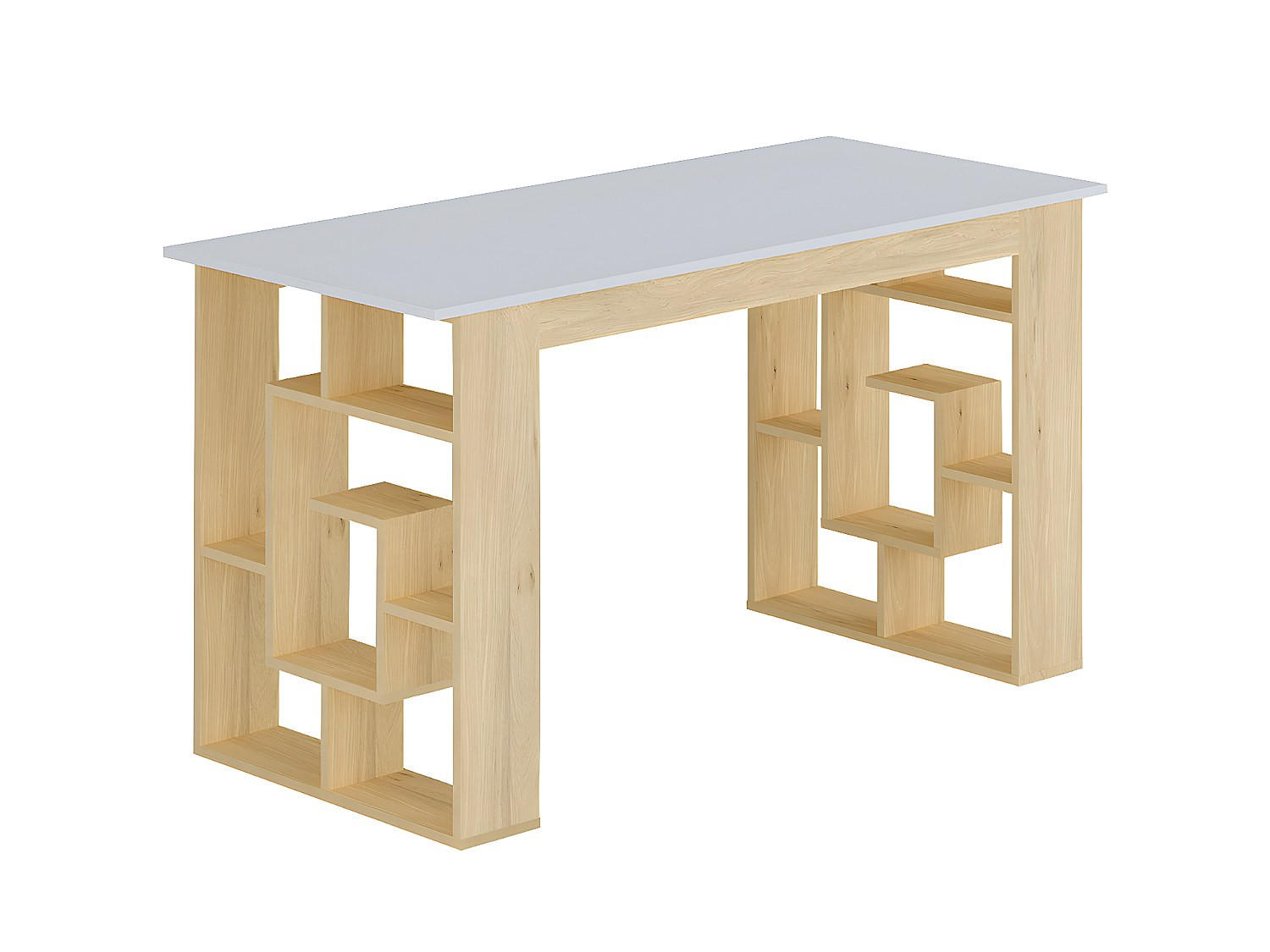 SCHREIBTISCH mit 10 Regalfächern - Holzfarben & Weiß - JOVISO - Naturfarben, Holz (140/60/75cm) - Vente-Unique