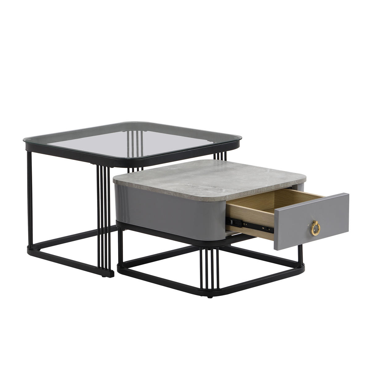 COUCHTISCH-SET DE-37461 2er-Set stapelbar mit Marmoroptik Schwarz/Grau - Schwarz, Holzwerkstoff (60/60/42cm) - ComfortXL