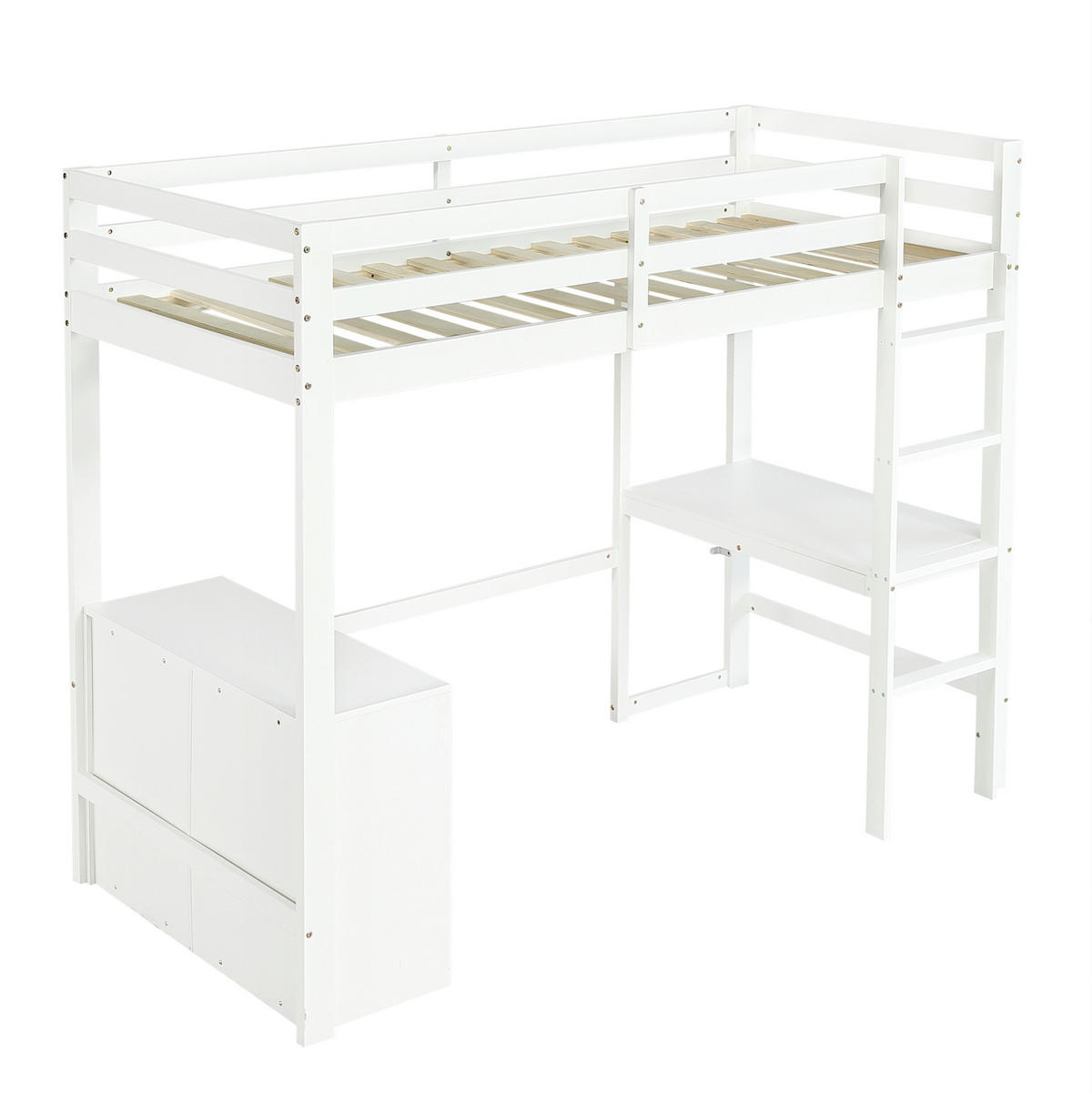 HOCHBETT 90/200 cm Weiß mit Schreibtisch und Stauraum ohne Matratze - Weiß, Holz (90/200cm) - MIVRAY