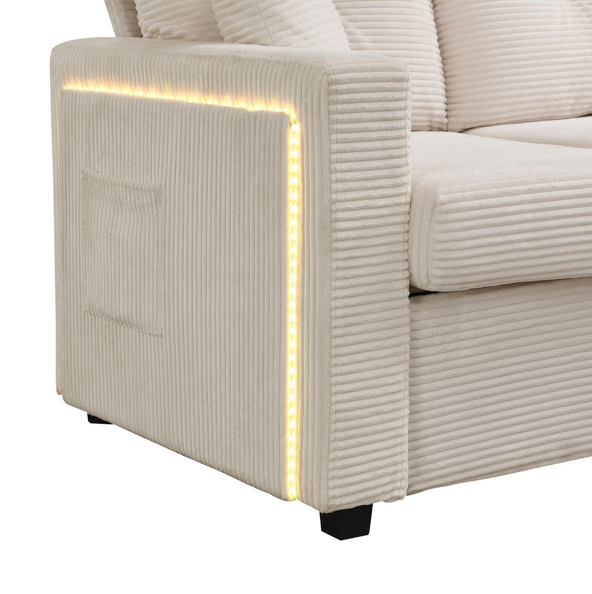 SOFA L-Form mit LED und Hocker Cord Beige 5-Kissen-Set - Beige, Kunststoff (184/84.5cm) - IVMEU