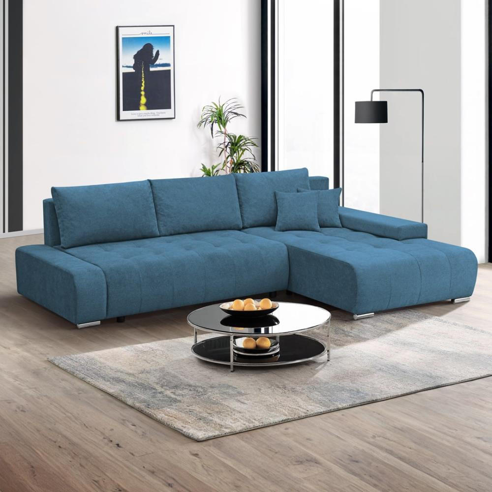 ECKSOFA Draco L blau rechts - Chromfarben/Blau, Textil/Metall (267/186cm) - Beautysofa