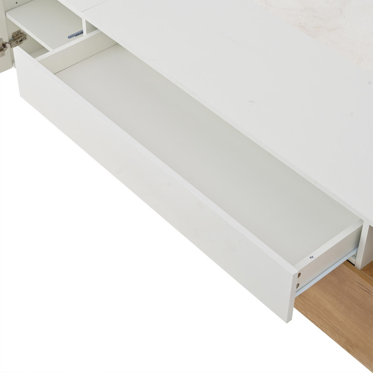 LOWBOARD in Weiß und Naturfarben mit Schublade für Wohnzimmer, B180/T38/H50 cm - Weiß/Naturfarben, Holz/Holzwerkstoff (180/50/38cm) - STILVORA