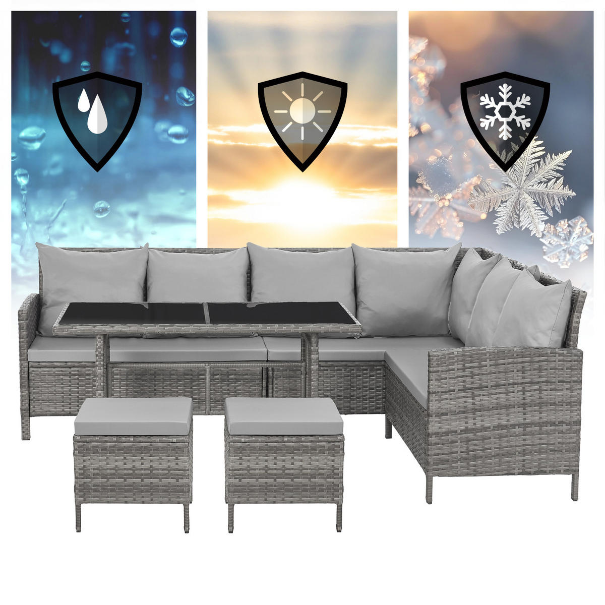 RATTAN-LOUNGE Madison - Grau, Kunststoff - SVITA