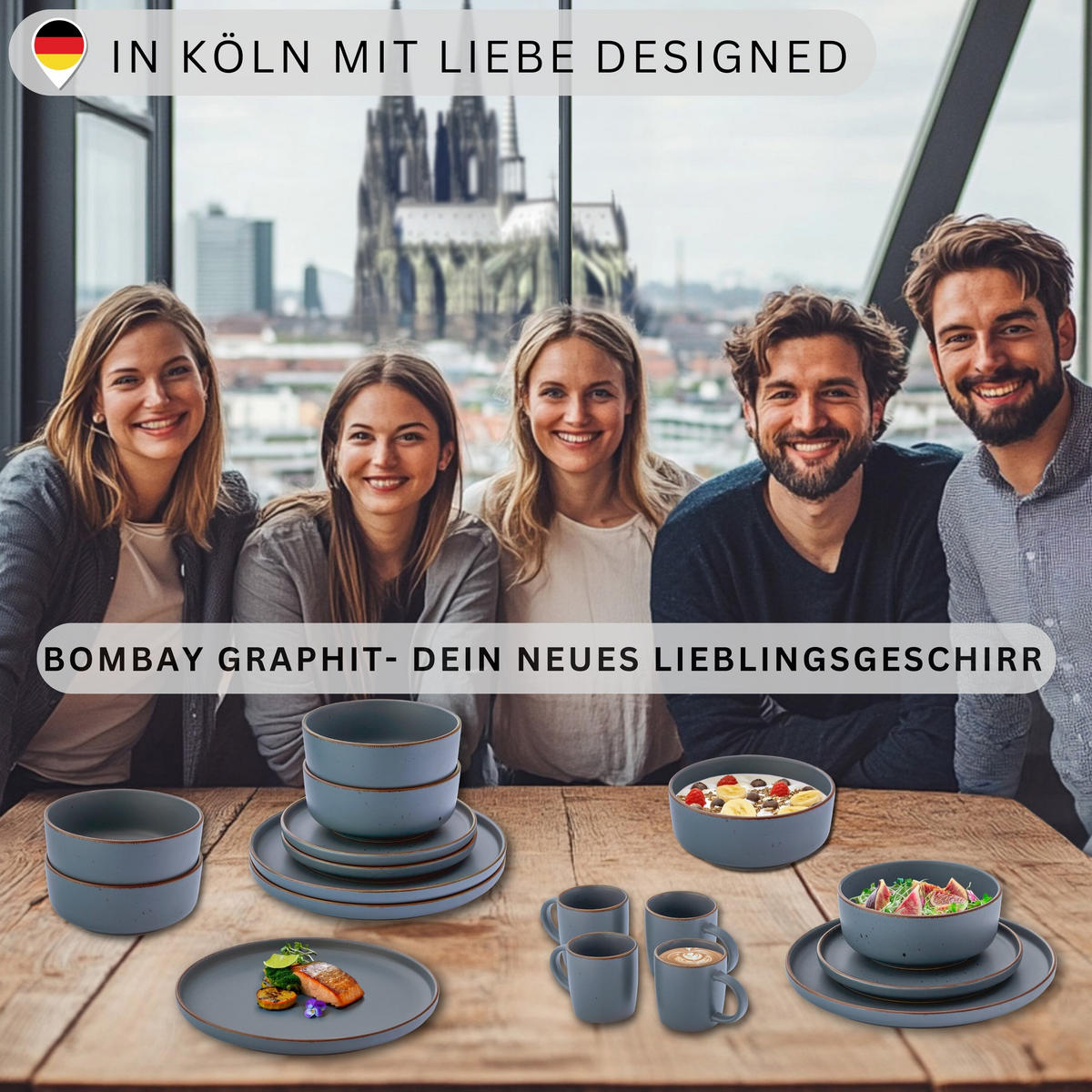 PASTASCHALEN BOMBAY GRAPHIT - 4 teilig aus Steingut - Grau, Stein (20.5cm) - Sänger