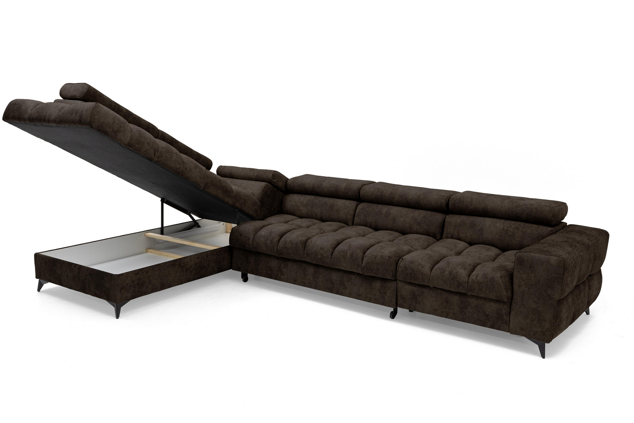 Thumbnail - Muffo Ecksofa, Dunkelbraun, Textil, 350x203 cm, Wohnzimmer, Sofas & Couches, Wohnlandschaften, Ecksofas