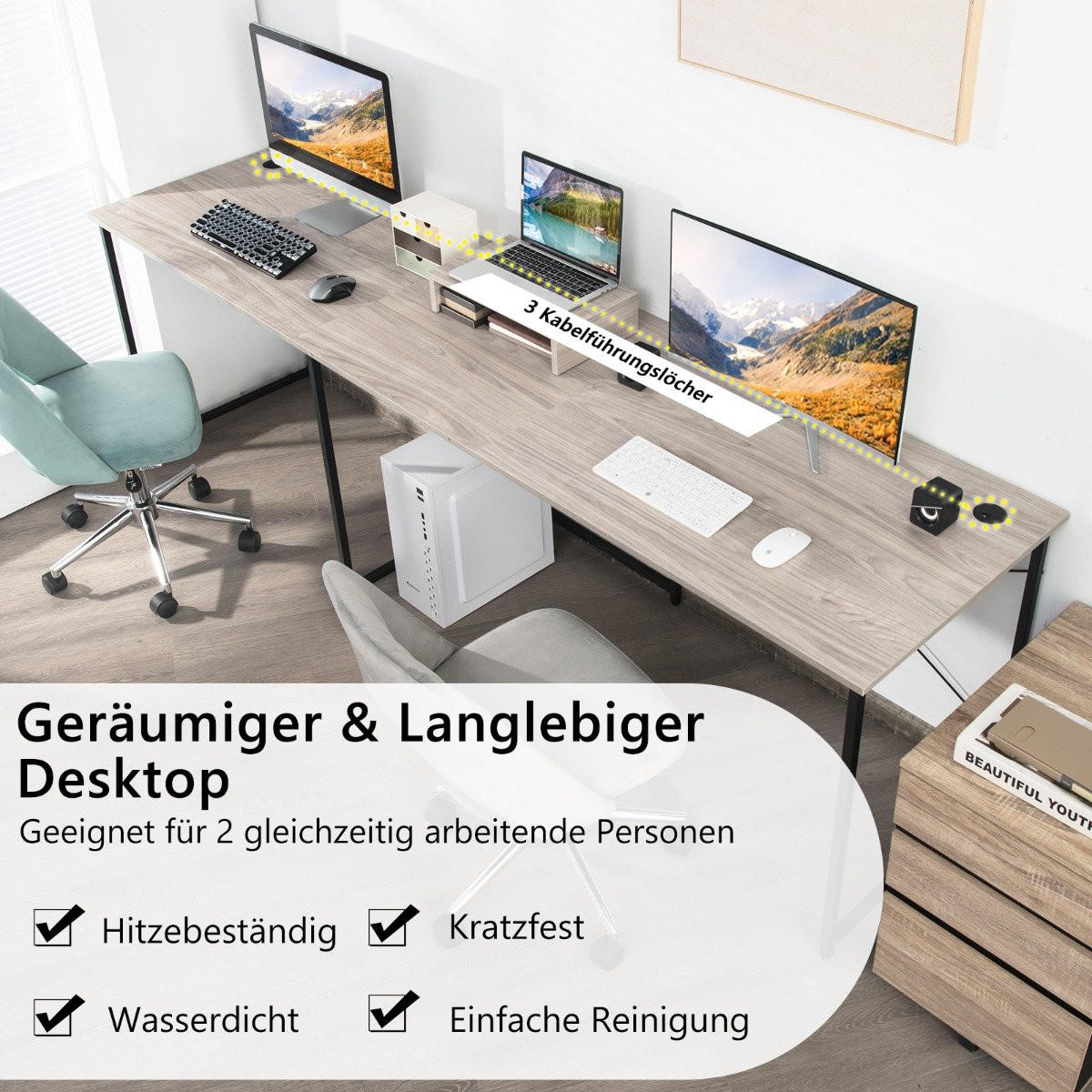 SCHREIBTISCH Hellgrau Holzwerkstoff 150/150/74 cm - Hellgrau, Holzwerkstoff (150/150/74cm) - Gemütlich Home