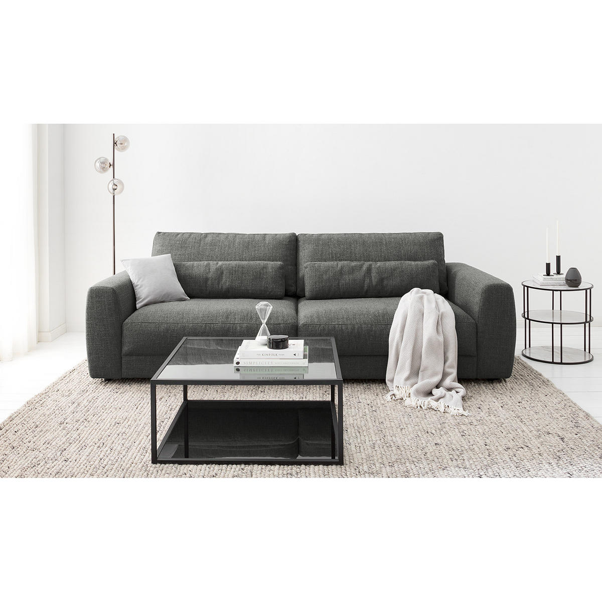 3-SITZER SOFA - Schwarz/Grau, Kunststoff/Textil (252/80/117cm) - home24