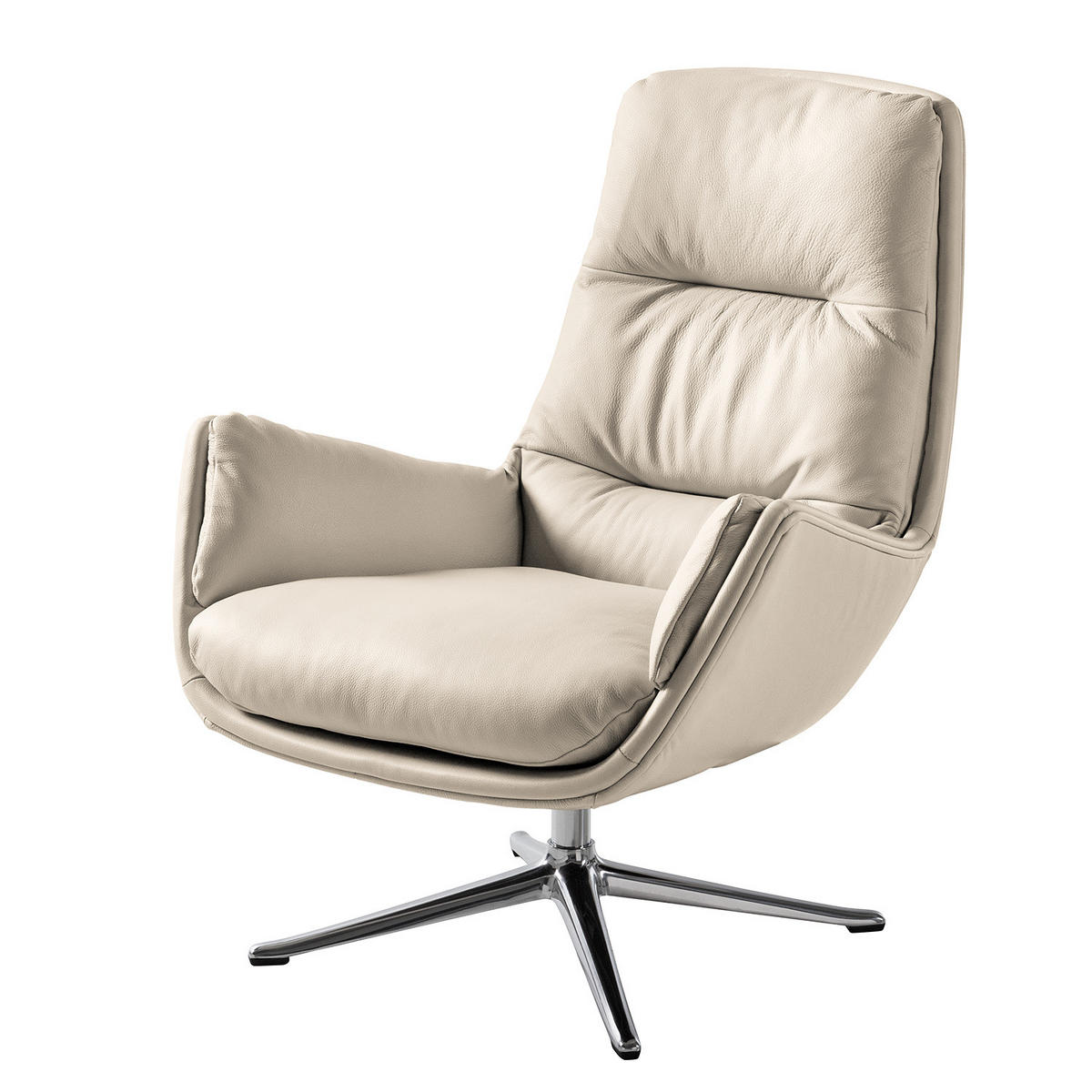 SESSEL mit Kreuzfuß - Chromfarben/Hellgrau, Leder/Metall (83/95/97cm) - home24