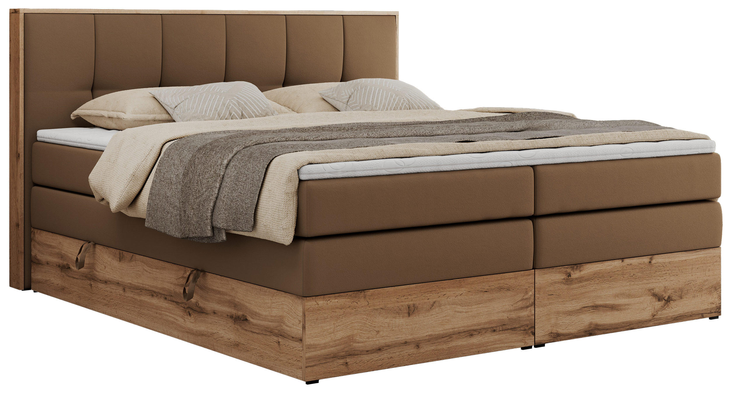 BOXSPRINGBETT ALBERO 1 KING 120/200 Braun Kunstleder - H3 - Braun, Holz/Textil (120/200cm) - MKS