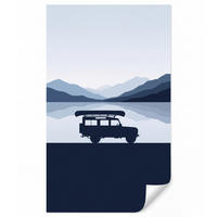 KINDERTAPETE - Auto - See - Berge - Blau - 120x200 cm - Blaugrau, Papier (120/200cm) - OnlyWow
