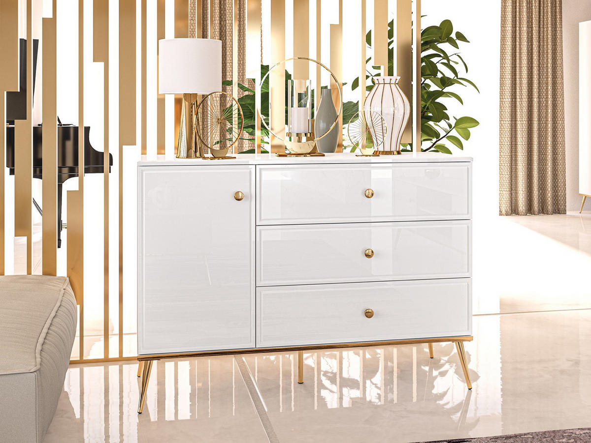 SIDEBOARD Darrby Weiß Matt / Hochglanz 120 cm - Goldfarben/Weiß, Holzwerkstoff/Metall (120/84.4/40cm) - Selsey