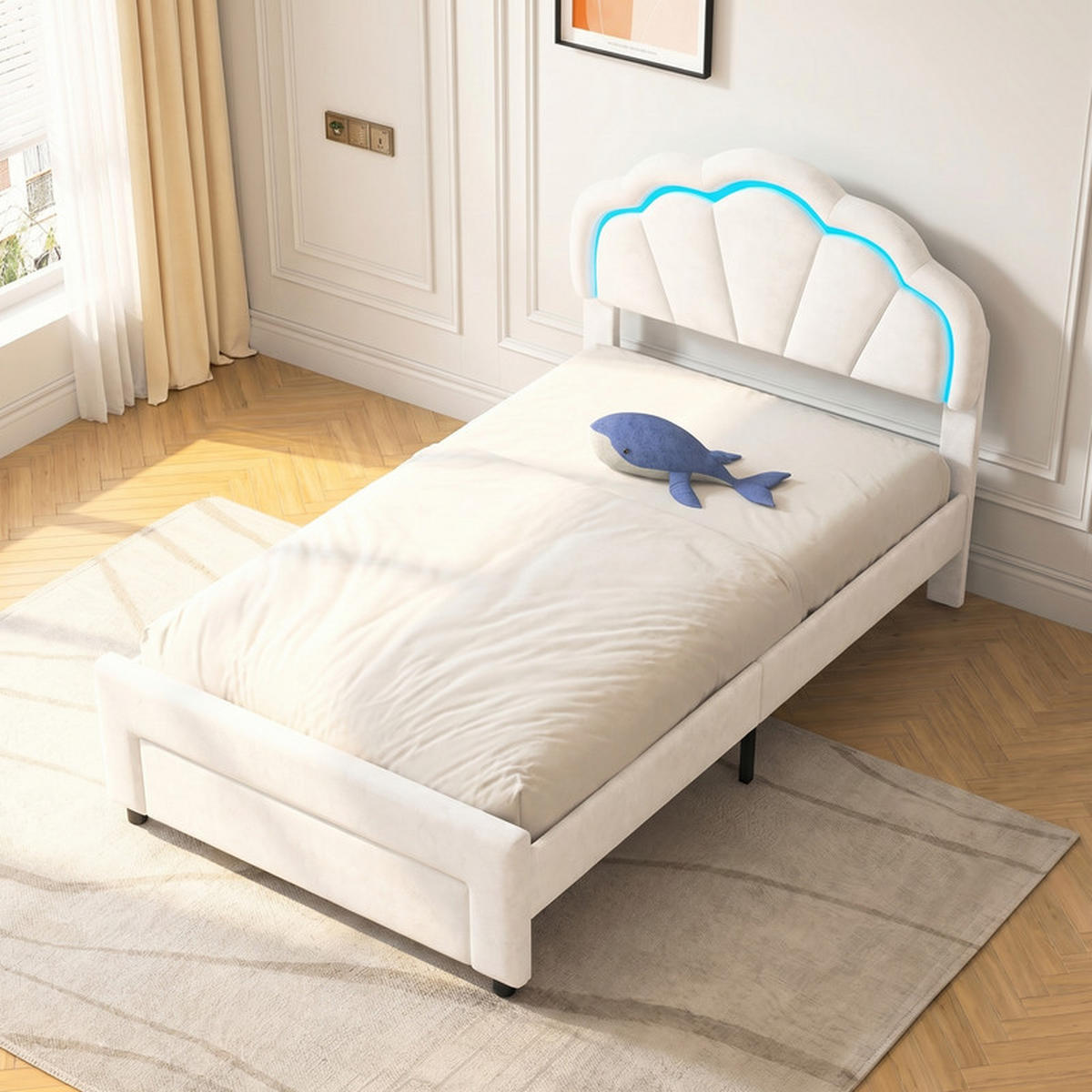 KINDERBETT 90/200 cm weiß mit LED und Schublade - Weiß, Holz - SHOPENTRA