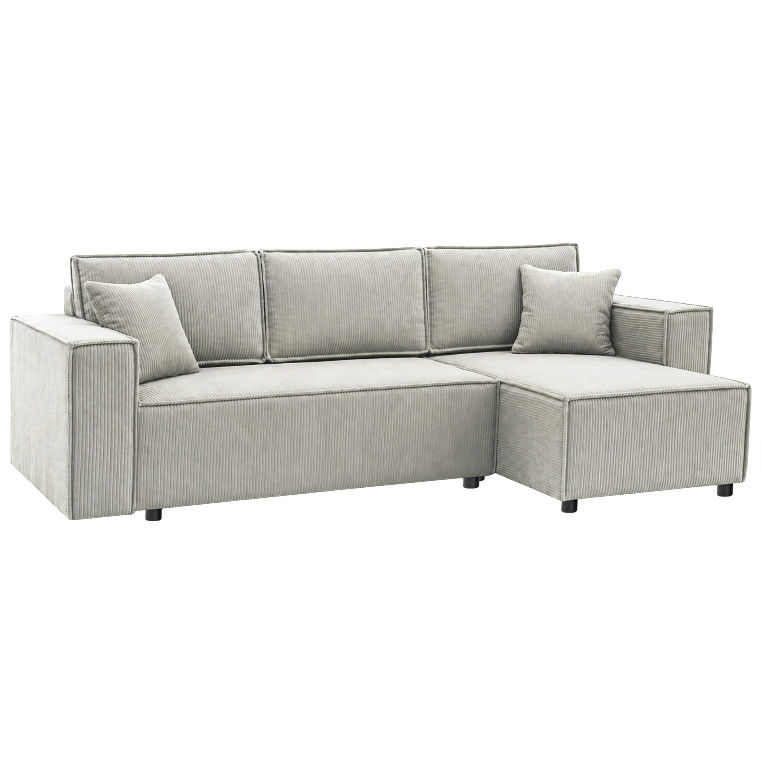 Beautysofa ROHOVÁ ROZKLÁDACÍ POHOVKA Neapol s úložným prostorem, 255 cm, manšestrová látka, béžová