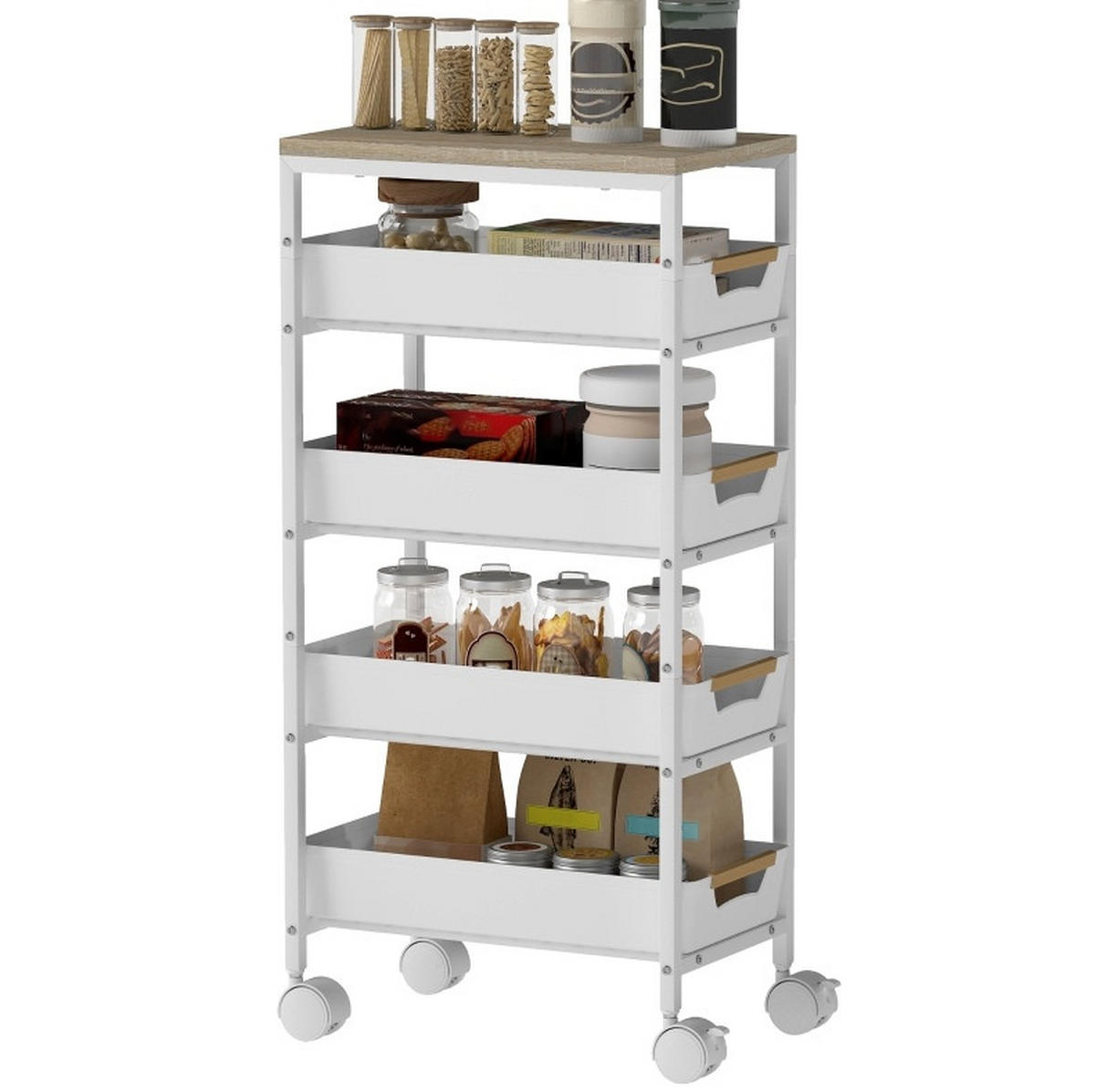 KÜCHENWAGEN mit 4 Schubladen 39,5 x 24 x 82 cm Weiß - Weiß, Metall (24/82/39.5cm) - Beauniv