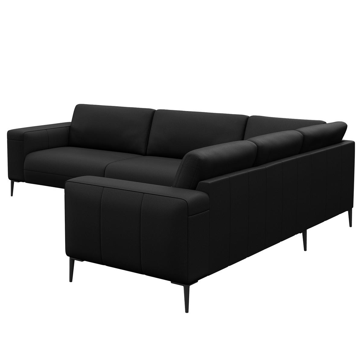 ECKSOFA mit Ottomane - Schwarz, Leder/Metall (290/230cm) - home24