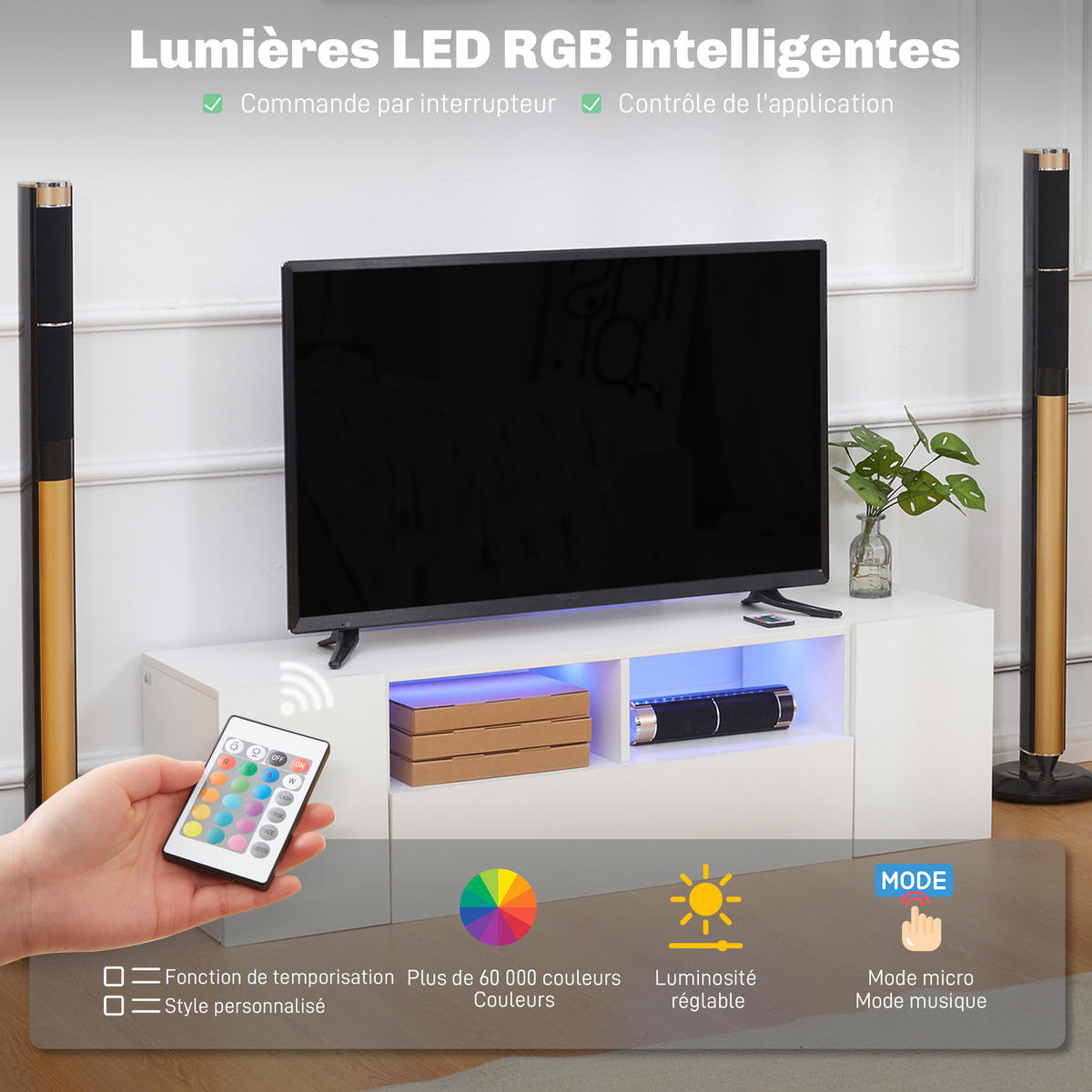 TV-LOWBOARD Weiß 137/35/42 cm, LED-Beleuchtung, Hochglanz-Front - Weiß, Holzwerkstoff (137/42/35cm) - PANGIVO