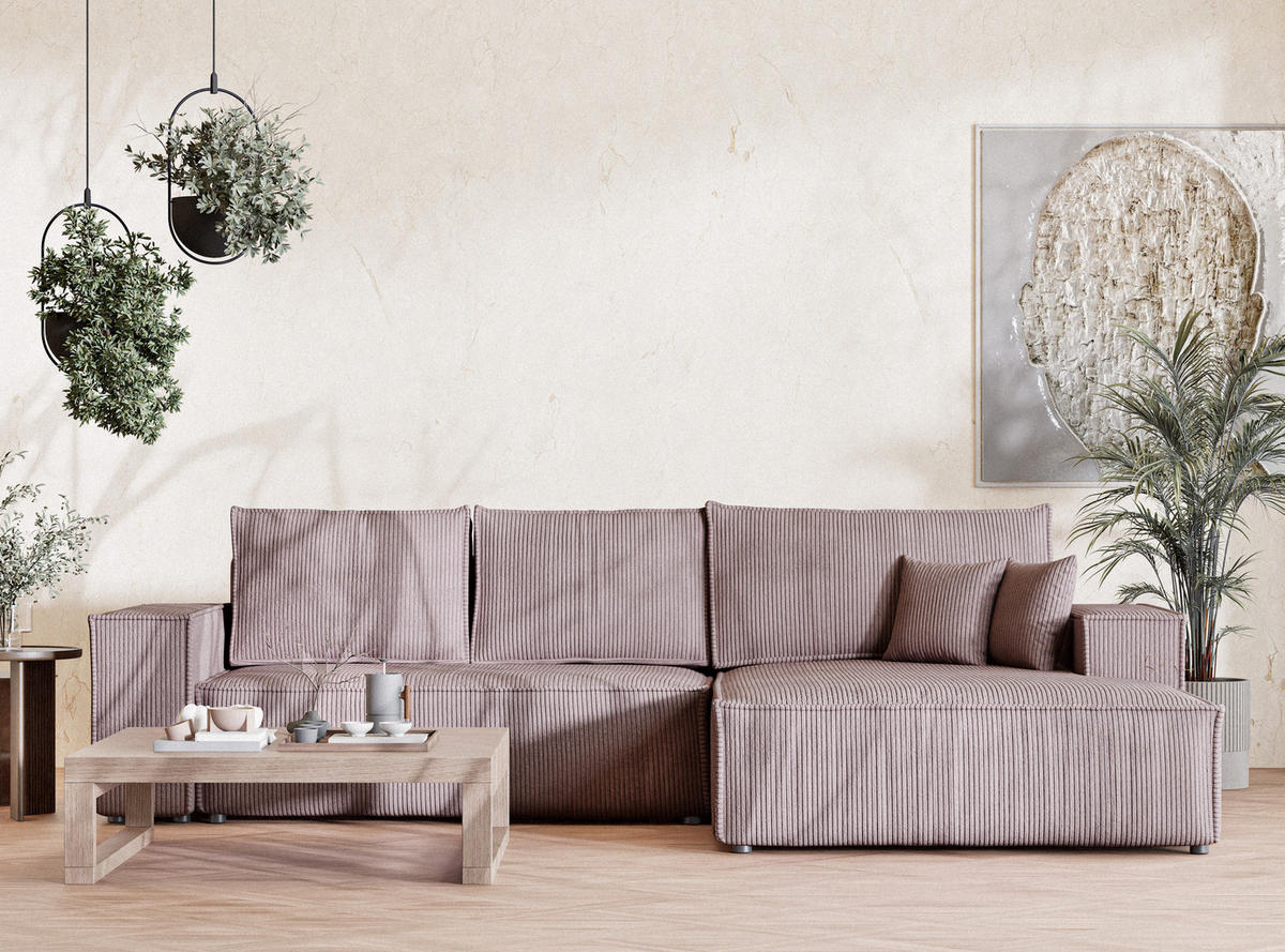 ECKSOFA MIT SCHLAFFUNKTION Maze Lila Samtstoff - Lila/Schwarz, Holz/Holzwerkstoff (294/185cm) - Maison de Reve