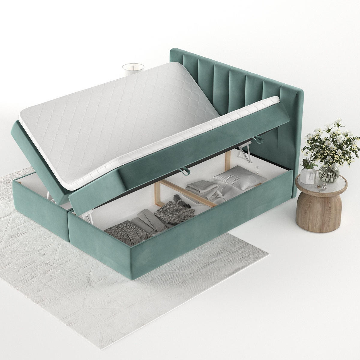 BOXBETT Bari 160/200 cm Türkis im Kronos Stoff - Türkis, Holz/Holzwerkstoff (160/200cm) - AltaBeds