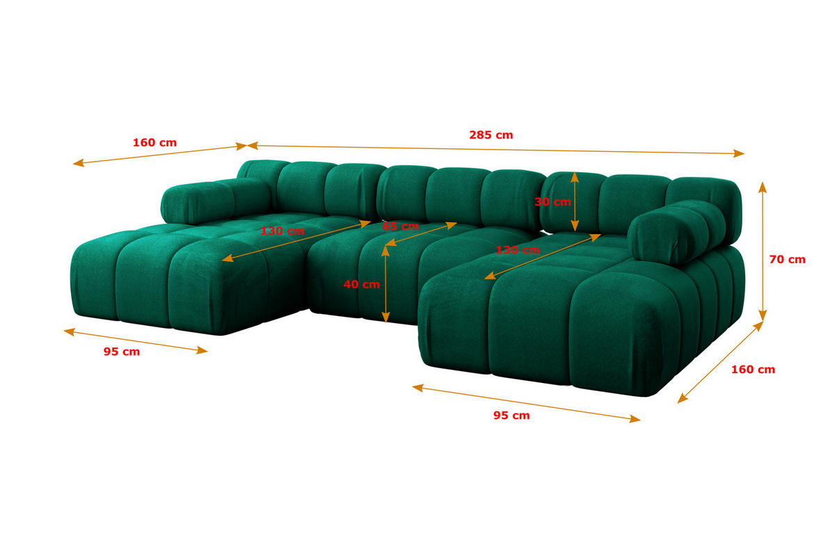 WOHNLANDSCHAFT modulares Sofa Tesso-U1 - 285x160x70 cm Dunkelgrün Velours - Dunkelgrün, Holzwerkstoff/Textil (285/70/160cm) - ALTDECOR