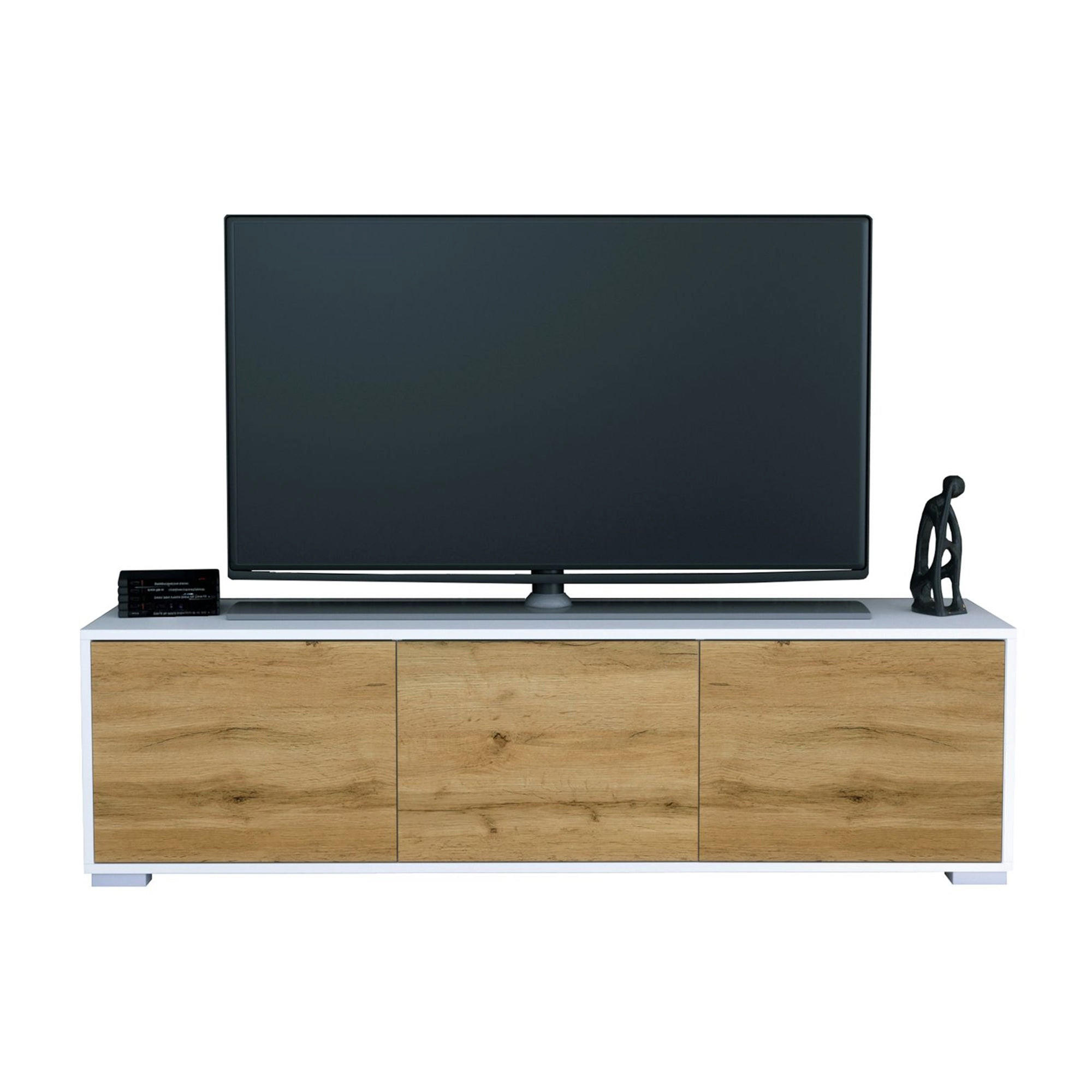 TV-BOARD Elena, Lowboard mit Push-to-Open, Made in Germany, Moderner Fernsehschrank, Weiß matt/Eiche Evoke (152,5 x 43 x 37 cm) - Eiche Wotan, Holzwerkstoff (152.5/43/37cm) - InnoFurn