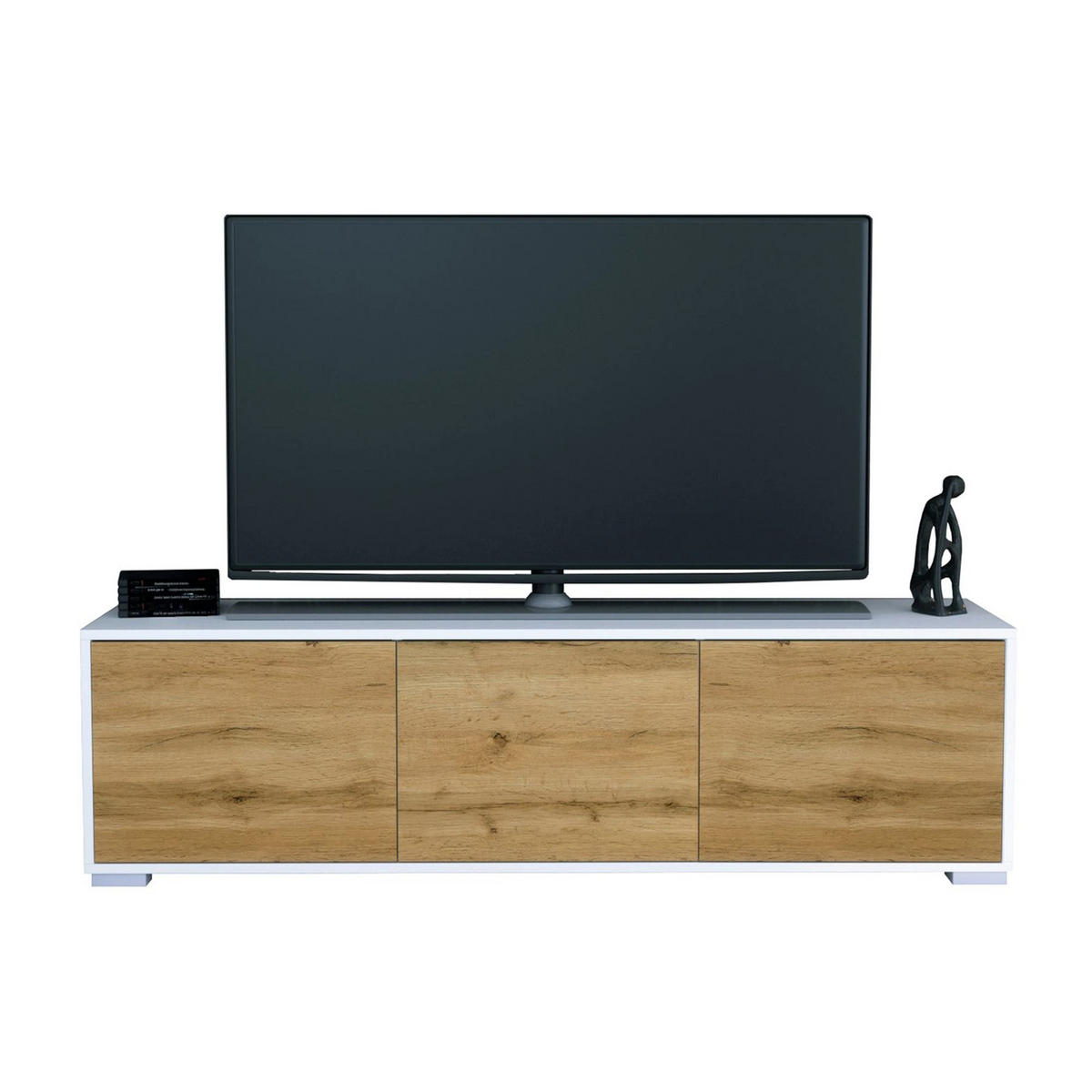 TV-BOARD Elena, Lowboard mit Push-to-Open, Made in Germany, Moderner Fernsehschrank, Weiß matt/Eiche Evoke (152,5 x 43 x 37 cm) - Eiche Wotan, Holzwerkstoff (152.5/43/37cm) - InnoFurn