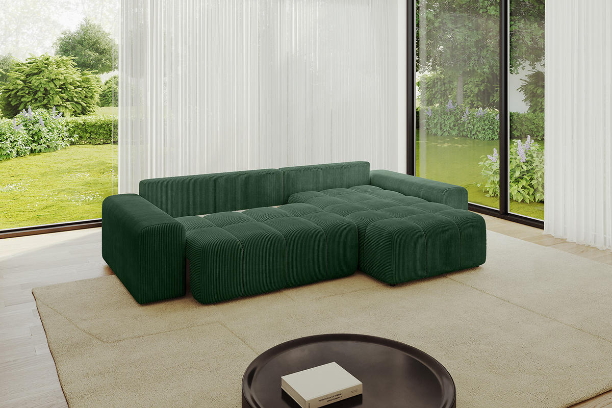 ECKSOFA Ottomane rechts ENIL-L 297x189x68 Grün Cord - Grün, Holzwerkstoff/Kunststoff (189/297cm) - ALTDECOR