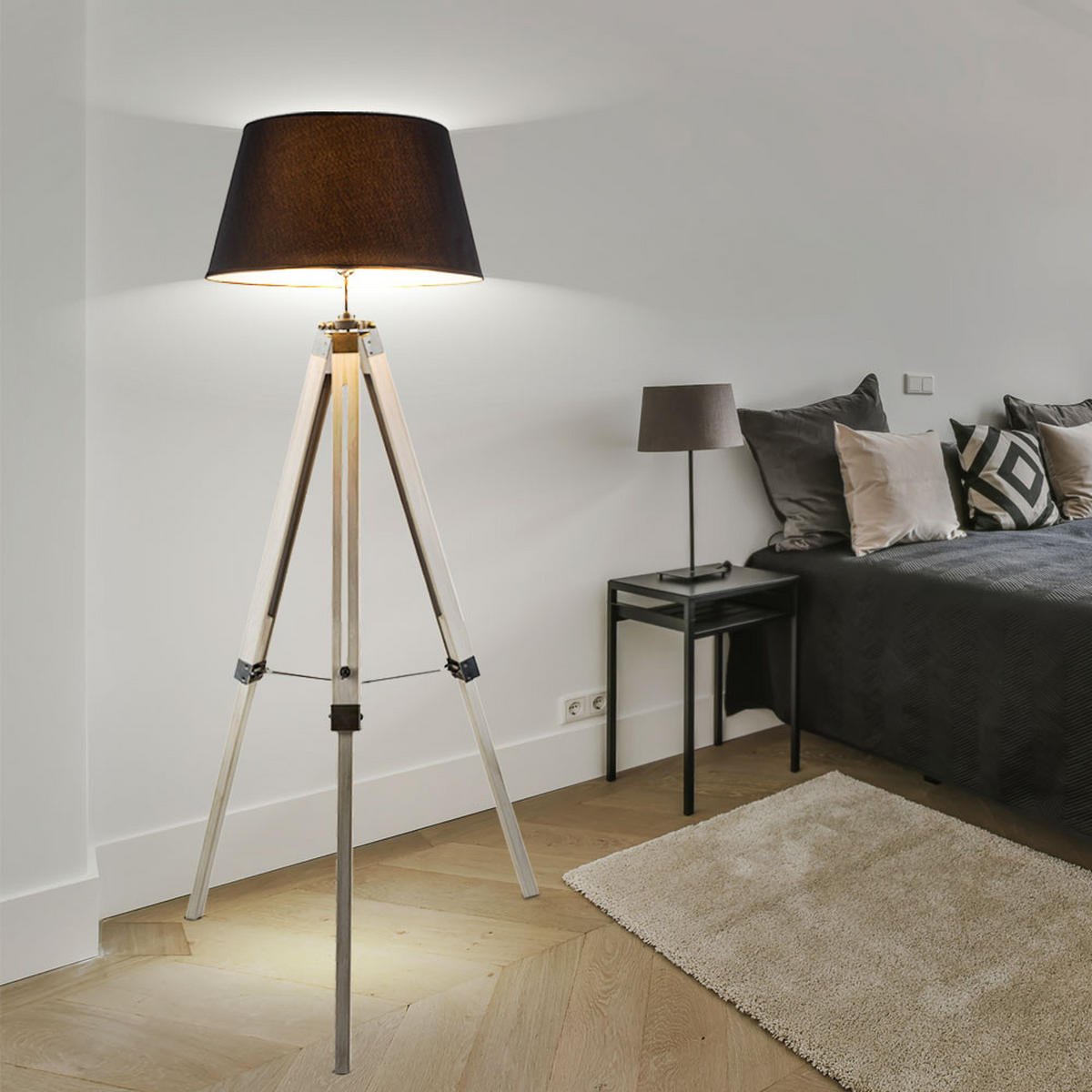 LED STEHLEUCHTE MAREEN Naturholz Grau - Grau, Holz (6/11.2/145cm)