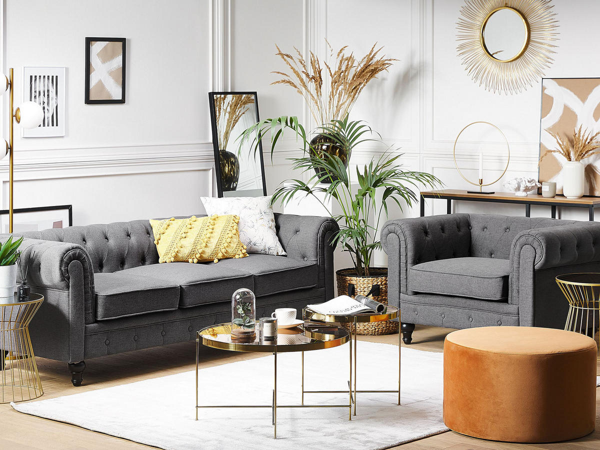 4-SITZER SOFA SET Polyester Grau Chesterfield - Grau, Textil (202/70/75cm) - Beliani