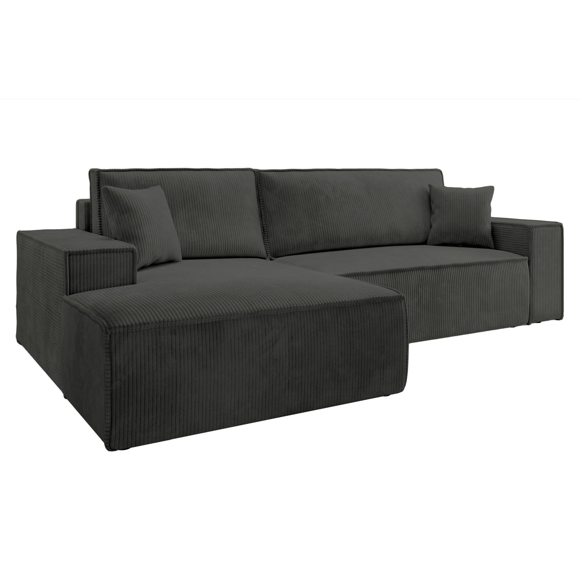 ECKSOFA Farese New Dunkelgrau Cord - Dunkelgrau/Schwarz, Kunststoff/Textil (267/167cm) - Selsey