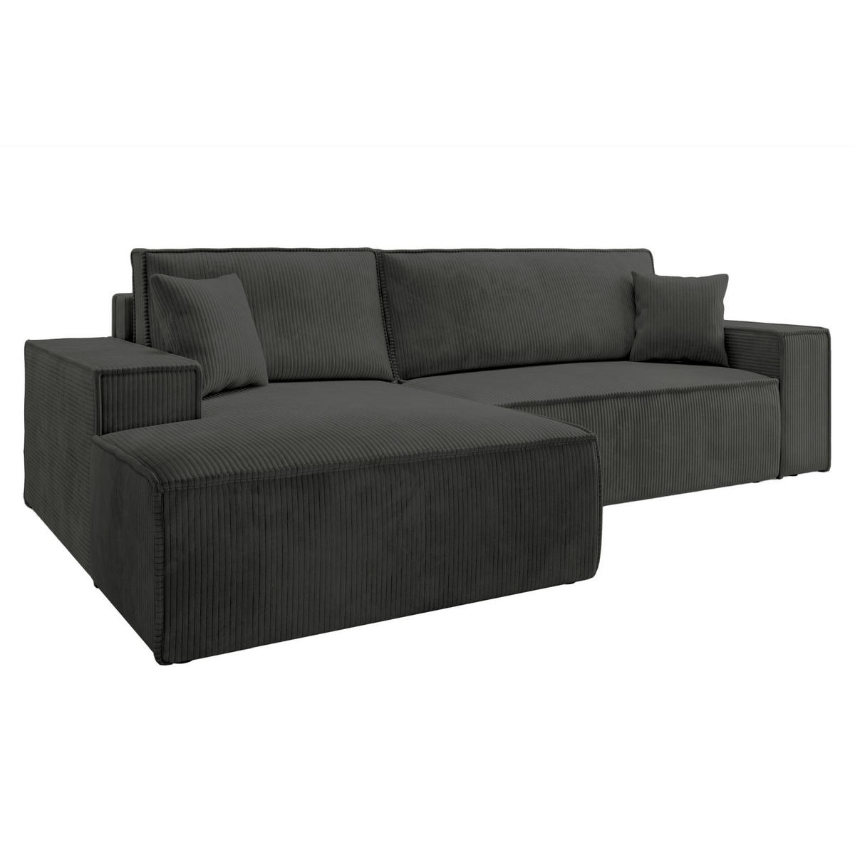 ECKSOFA Farese New Dunkelgrau Cord - Dunkelgrau/Schwarz, Kunststoff/Textil (267/167cm) - Selsey