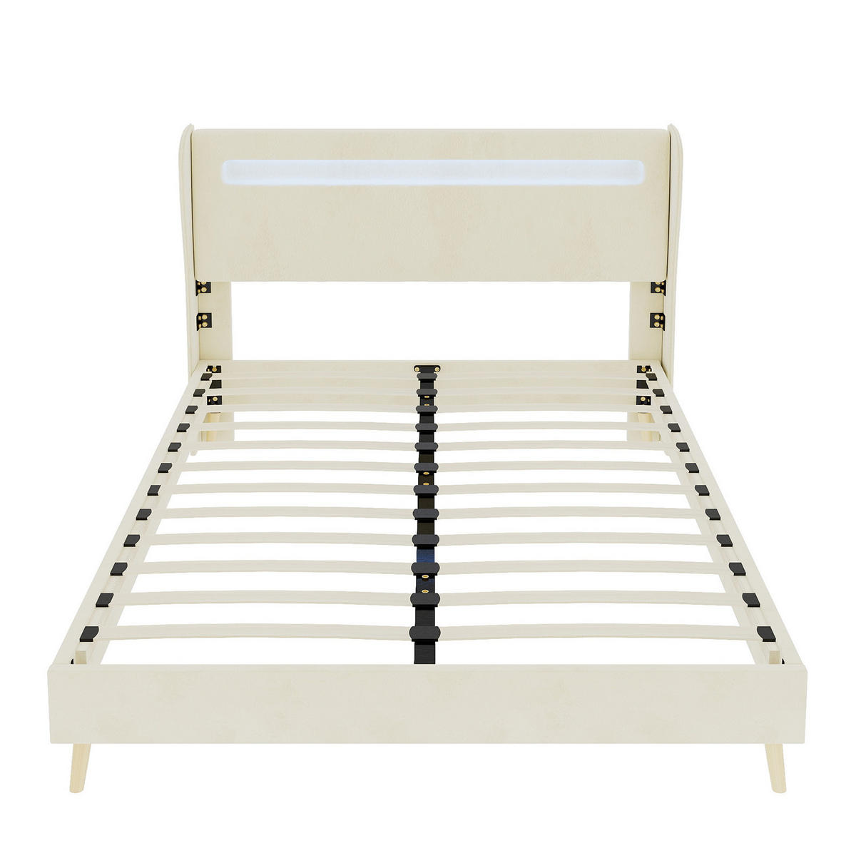 POLSTERBETT 160/200 cm mit verstellbarer Rückenlehne und LED-Beleuchtung, Beige - Beige, Textil (160/200cm) - Redom
