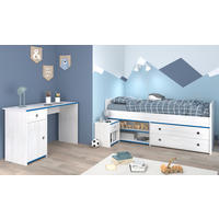 JUGENDZIMMER Set Stauraumbett 90 x 200 Schreibtisch Nachttisch - Silberfarben/Weiß, Holzwerkstoff/Kunststoff (98/80/207cm) - Parisot Meuble