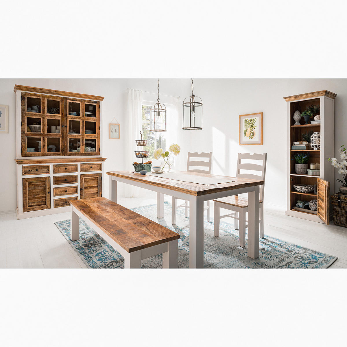 ESSZIMMERSTUHL - Mango massiv, 2er-Set - Braun/Weiß, Holz (48/102/54cm) - home24