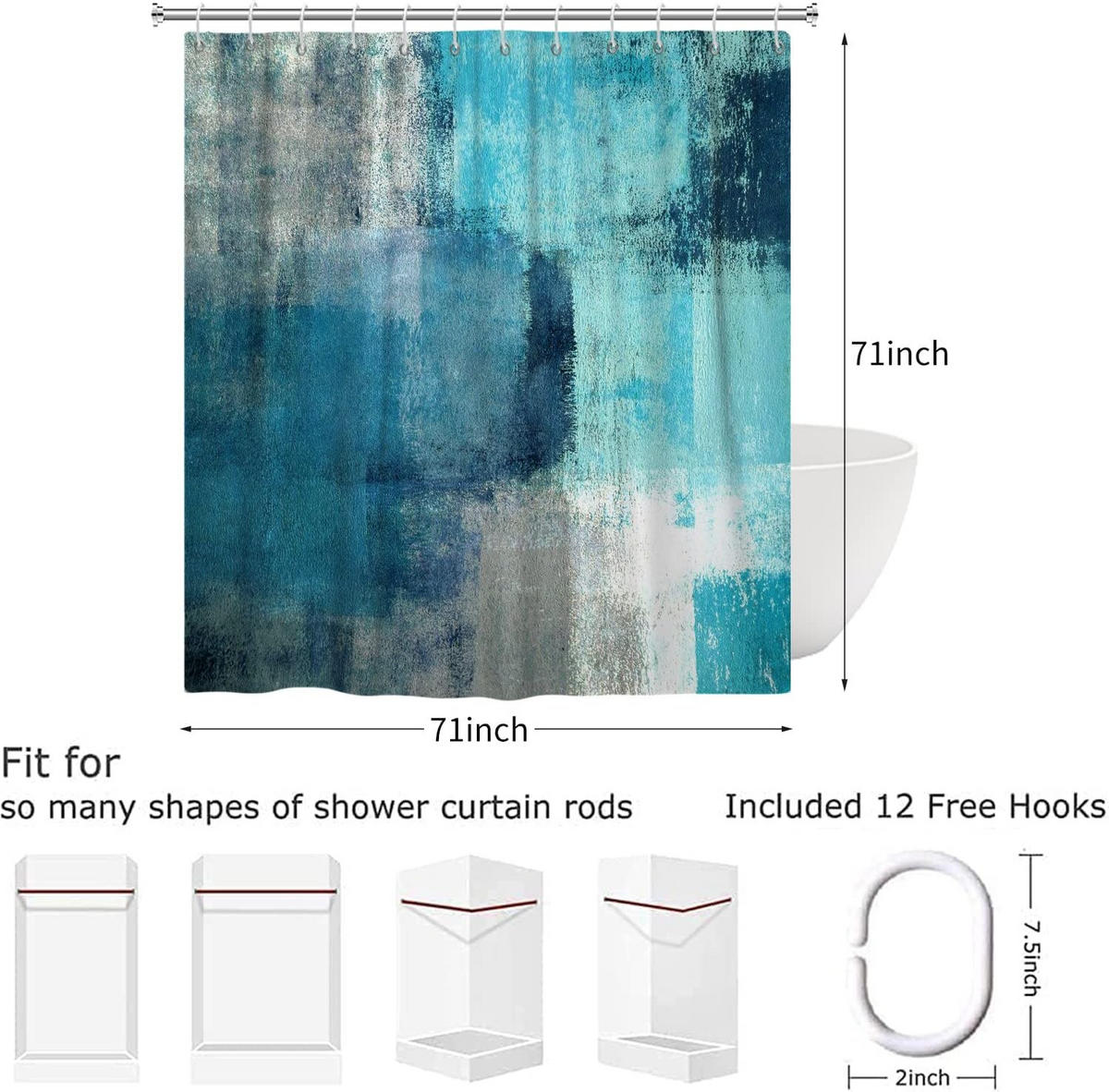 DUSCHVORHANG Türkis abstrakt modern Kunstwerk zeitgenössisch wasserdicht - Blau, Textil (180/180cm) - MCBOSON