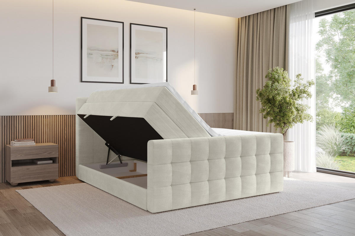 BOXSPRINGOVÁ POSTEL s matrací H3/H4 - IGAN-Z KING - 120x200 cm Krémová - krémová, kompozitní dřevo (123/200cm) - ALTDECOR