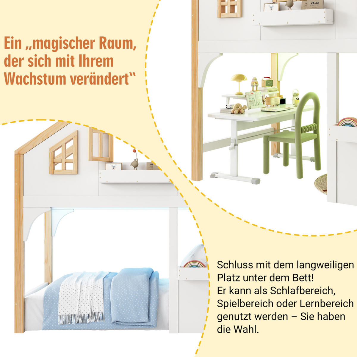 ETAGENBETT mit Stauraumtreppe und LED 90x200 cm Kiefernholz Weiß - Weiß, Holzwerkstoff (90/200cm) - Beauniv