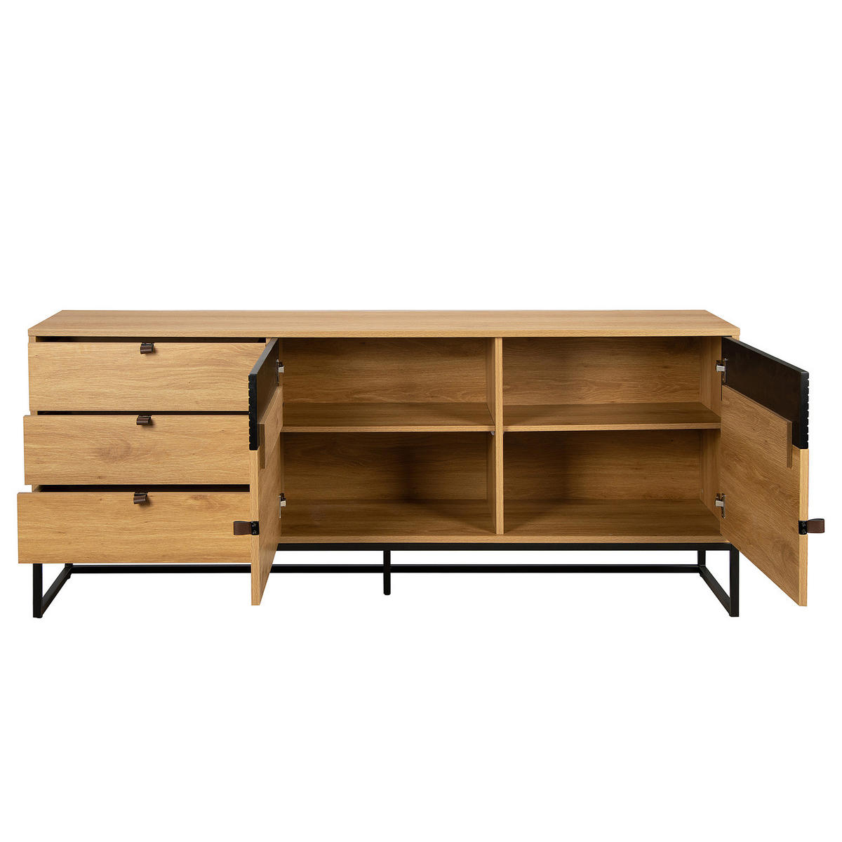 SIDEBOARD - 180 cm - Eichefarben/Schwarz, Holzwerkstoff/Kunststoff (180/75/40cm) - home24