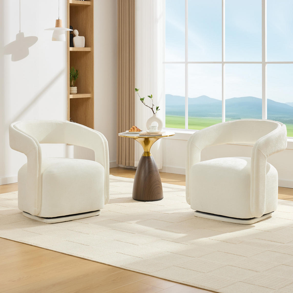 SESSEL,360 Grad Drehsessel Chenille Weiß, Relaxsessel für Wohnzimmer - Weiß, Textil (70/74/65cm) - PARAFTA HOME