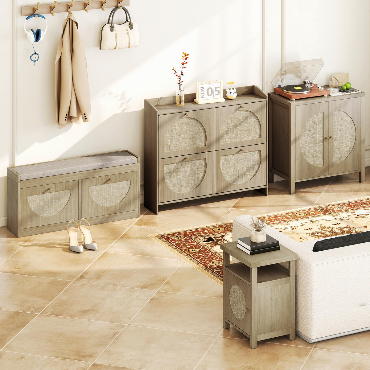 SIDEBOARD DE-11205 Rotin-Türen Naturholz - Naturfarben, Holzwerkstoff (75/77/38cm) - ComfortXL