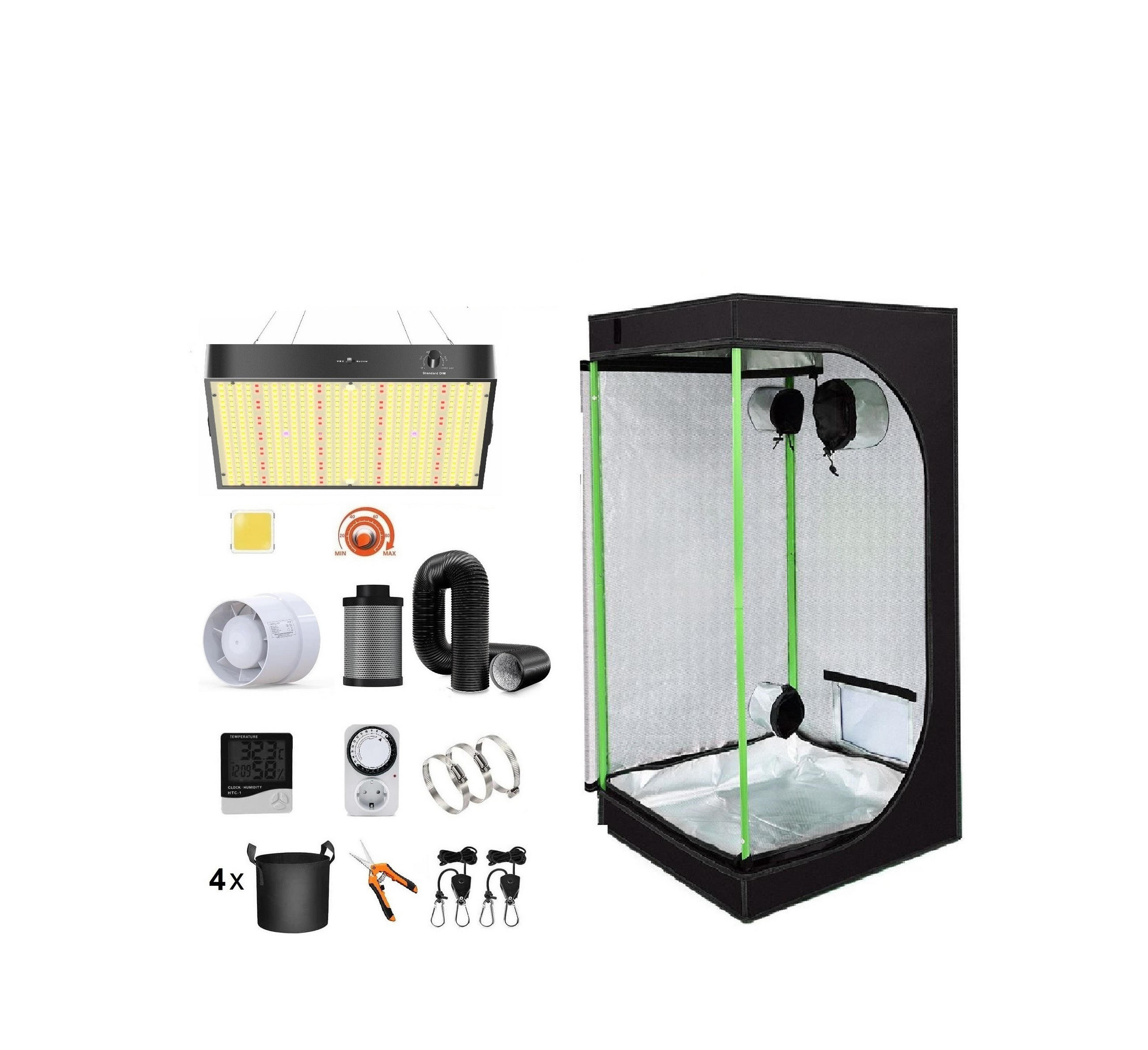 GROWBOX KOMPLETTSET – 70×70×160 cm LED Vollspektrumlampe 150W, Lüftungsset & Kohlefilter, Indoor Pflanzenzelt mit Zubehör - Multicolor, Kunststoff/Textil (70/160/70cm) - JUNG