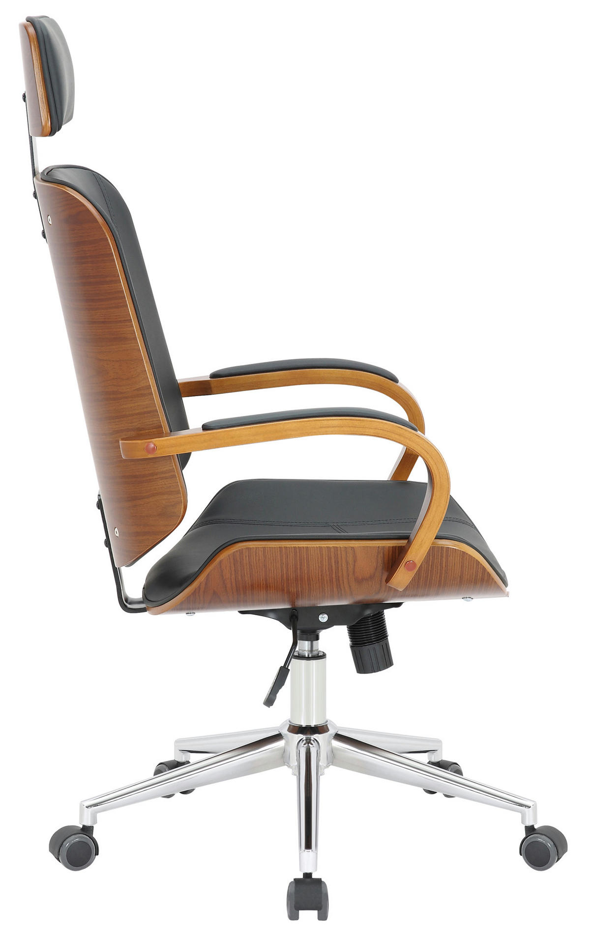 BÜROSTUHL KINGO 118x70x70 Walnuss/Schwarz Kunstleder - Schwarz/Braun, Leder/Metall (70/118/70cm) - DELUKE